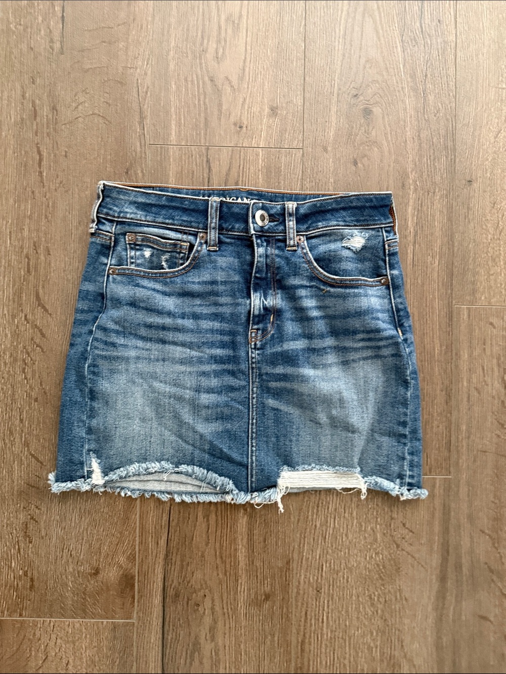 American Eagle Outfitters Blue Distressed Denim Mini Skirt